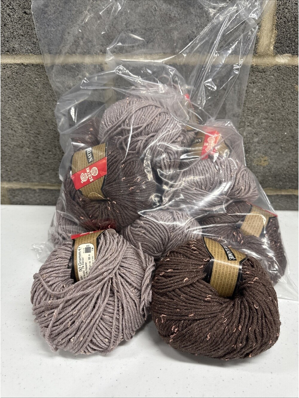 Schewe Nattie Lamé Shades 9352 & 9350 Light Tan And Brown 13 Skein Lot